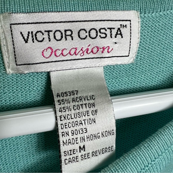 Victor Costa blue beaded sweater size M - Picture 3 of 4